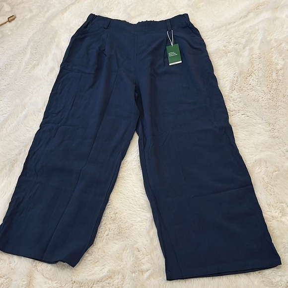 Halara High Waist Side Pocket Wide Leg Linen Feel Pants Blue - Picture 10 of 11